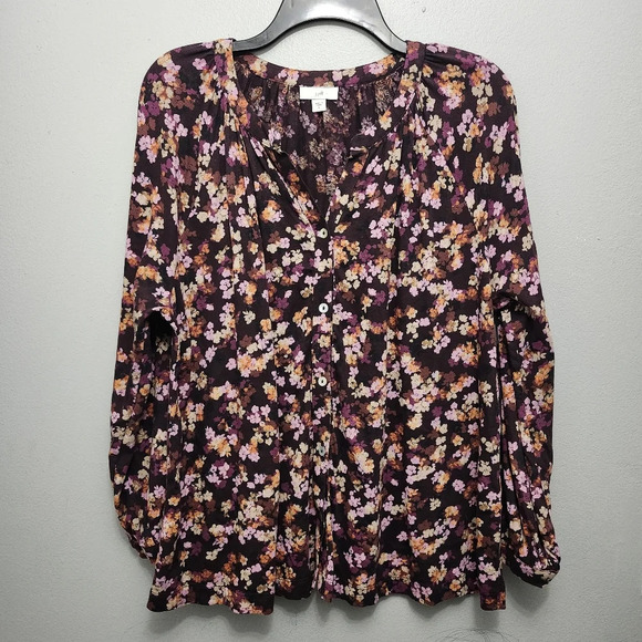 J.jill women's blouse top button-down floral size large - Picture 1 of 6
